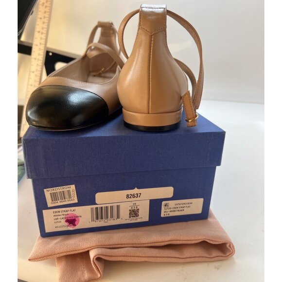 Stuart Weitzman Eden Strap Shoes Ballerina Flats Tan Black Women Size 39 US8.5 - Picture 10 of 13
